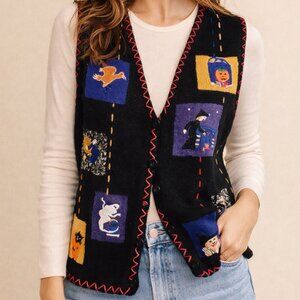 Vintage Halloween Sweater Vest Boo Ghost Pumpkin Hampshire Studio M